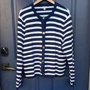 J. Crew Navy and White Striped Sweater Lady Jacket NWOT